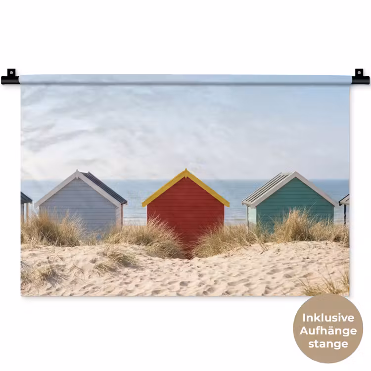 Strand - Huisjes - Kleurrijk - Duinen Wandkleed katoen klein -t3d_DE