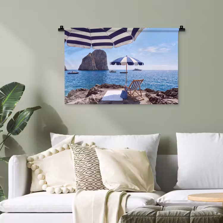 Strand - Ligstoel - Parasol - Zomer - Blauw Wandkleed katoen klein -sfeer7
