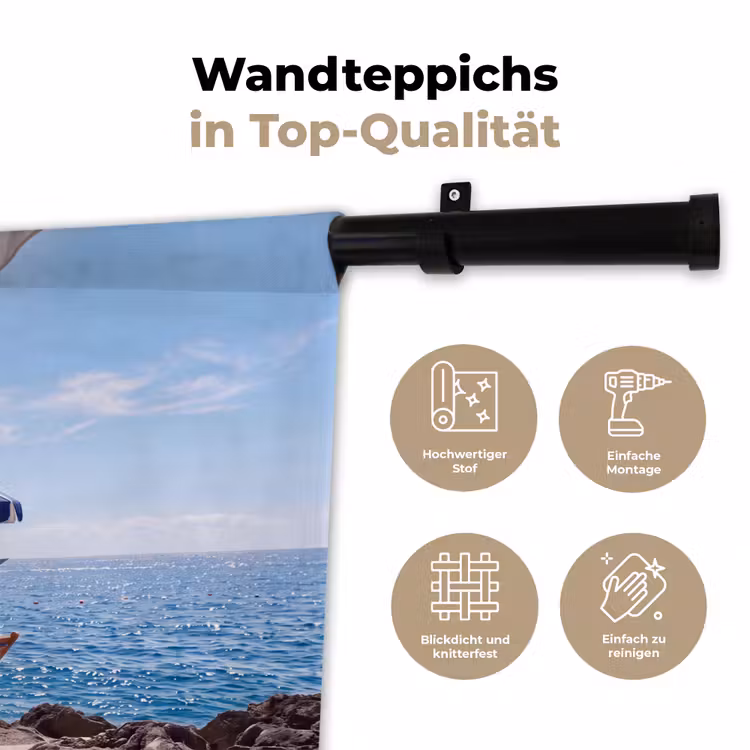 Strand - Ligstoel - Parasol - Zomer - Blauw Wandkleed katoen klein -tsfeer2_DE