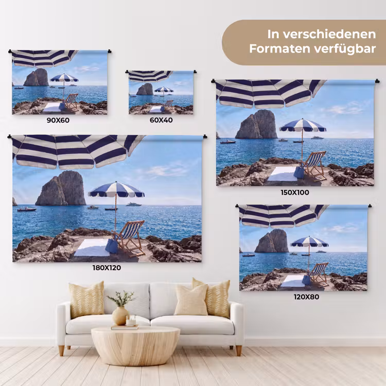 Strand - Ligstoel - Parasol - Zomer - Blauw Wandkleed katoen klein -tsfeer8_DE