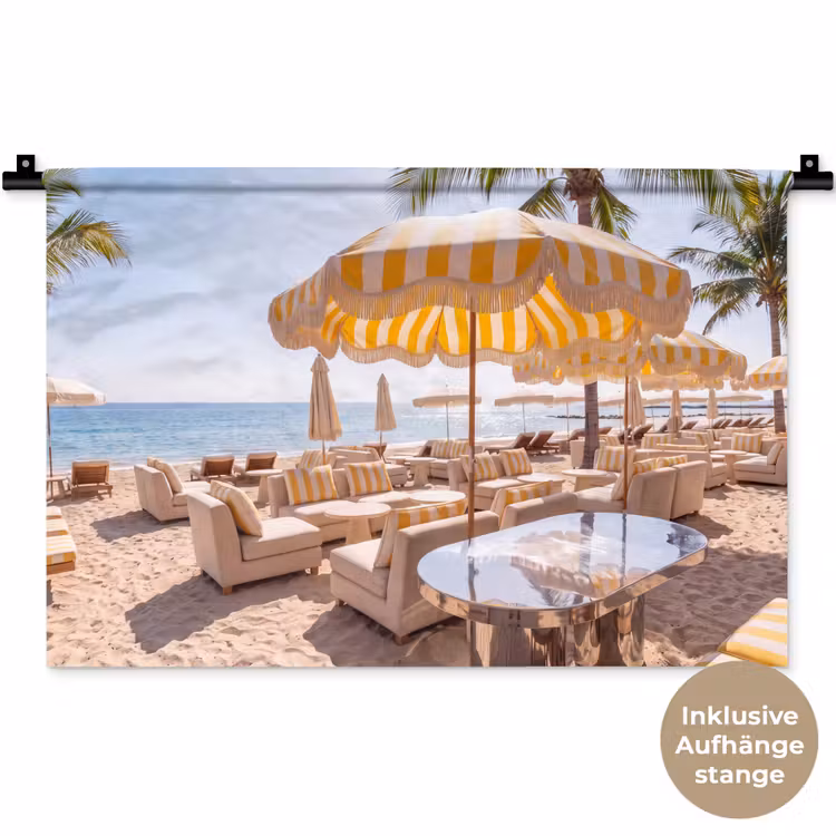 Strand - Ligbedden - Vakantie - Modern - Geel Wandkleed katoen klein -t3d_DE