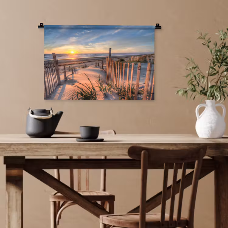 Strand - Zee - Duin - Zonsondergang - Landschap Wandkleed katoen klein -sfeer6