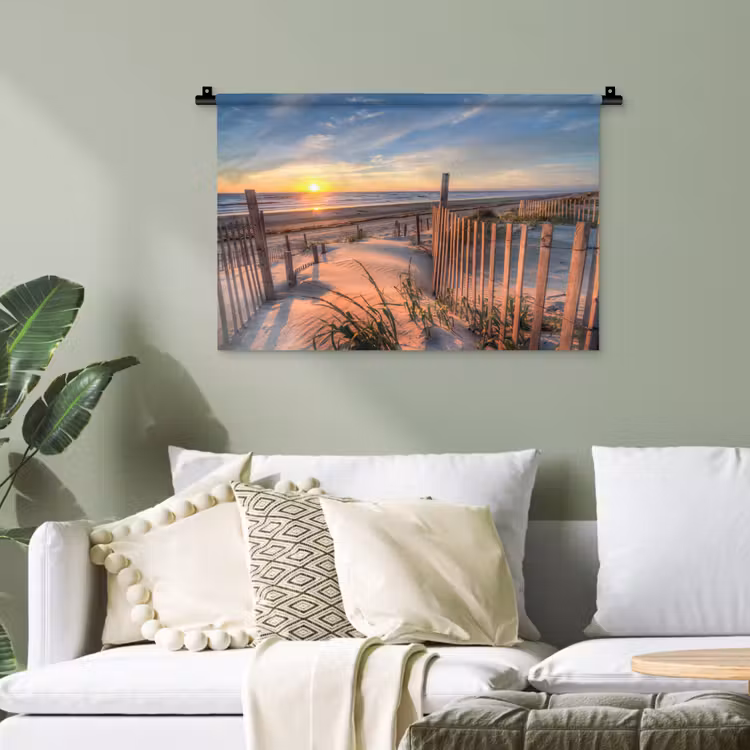 Strand - Zee - Duin - Zonsondergang - Landschap Wandkleed katoen klein -sfeer7