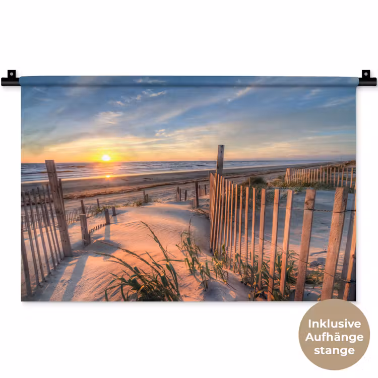 Strand - Zee - Duin - Zonsondergang - Landschap Wandkleed katoen klein -t3d_DE