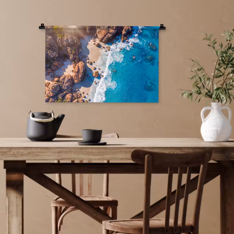 Strand - Zee - Rotsen - Natuur - Blauw Wandkleed katoen klein -sfeer6