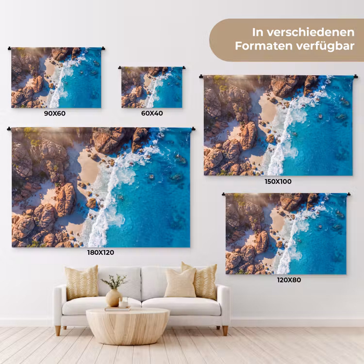 Strand - Zee - Rotsen - Natuur - Blauw Wandkleed katoen klein -tsfeer8_DE