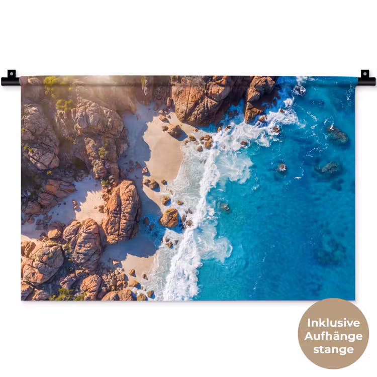 Strand - Zee - Rotsen - Natuur - Blauw Wandkleed katoen klein -t3d_DE