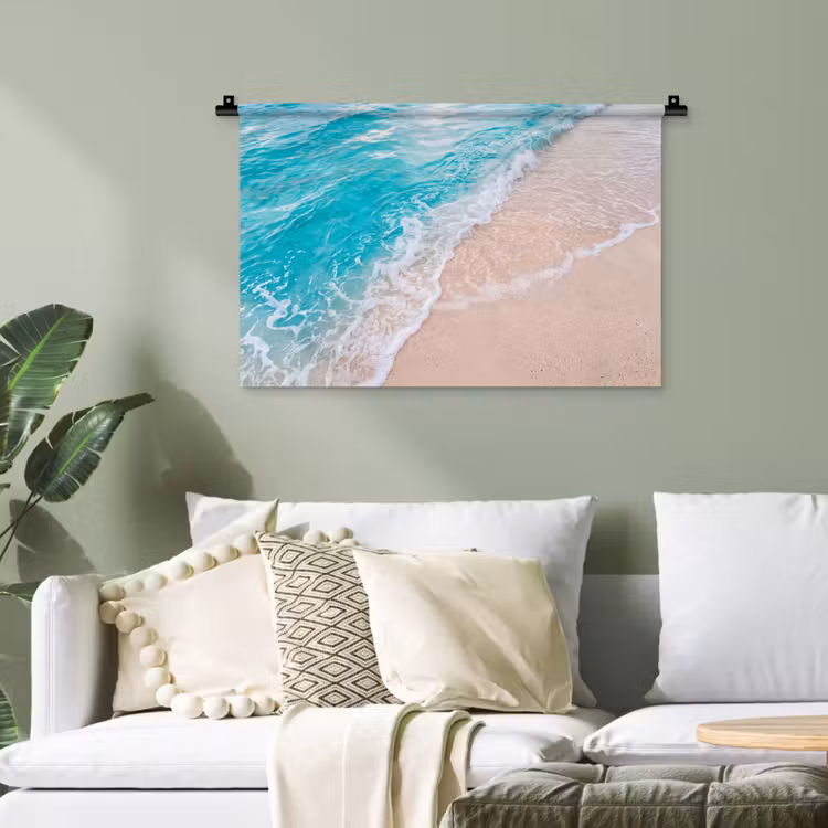Strand - Zee - Golf - Natuur - Blauw Wandkleed katoen klein -sfeer7