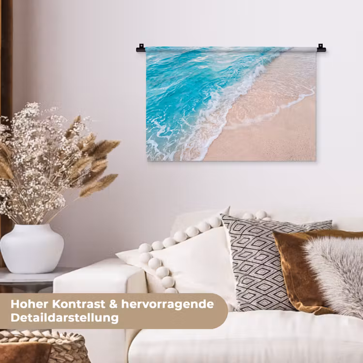 Strand - Zee - Golf - Natuur - Blauw Wandkleed katoen klein -tsfeer1_DE