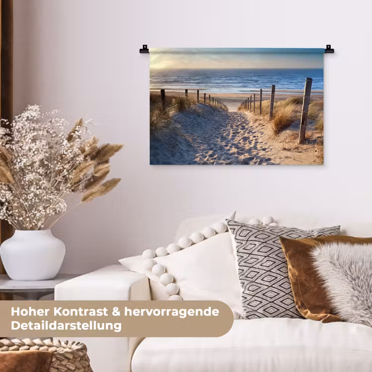 Strand - Zee - Nederland - Duinen - Zon Wandkleed katoen klein -tsfeer1_DE