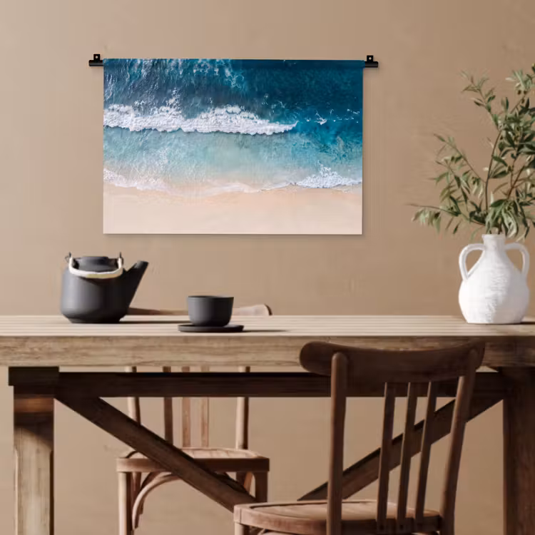 Strand - Zee - Golven - Natuur - Blauw Wandkleed katoen klein -sfeer6