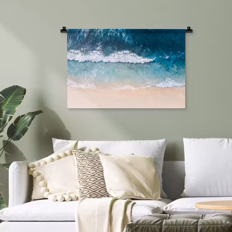 Strand - Zee - Golven - Natuur - Blauw Wandkleed katoen klein -sfeer7