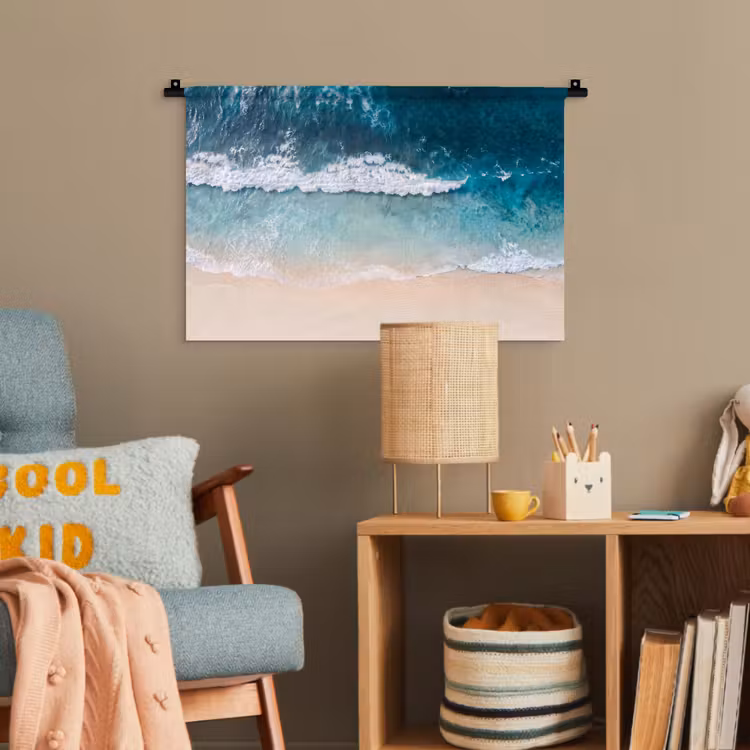 Strand - Zee - Golven - Natuur - Blauw Wandkleed katoen klein -wsfeer4_kind