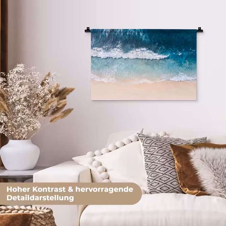 Strand - Zee - Golven - Natuur - Blauw Wandkleed katoen klein -tsfeer1_DE