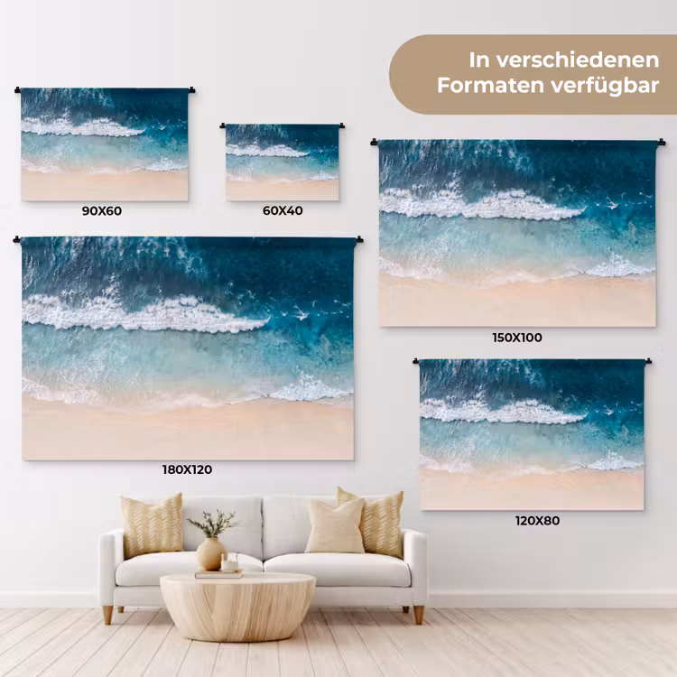 Strand - Zee - Golven - Natuur - Blauw Wandkleed katoen klein -tsfeer8_DE