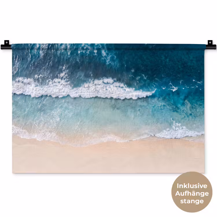 Strand - Zee - Golven - Natuur - Blauw Wandkleed katoen klein -t3d_DE