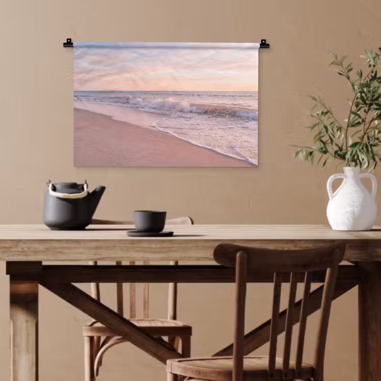 Strand - Zee - Golven - Natuur - Zonsondergang Wandkleed katoen klein -sfeer6