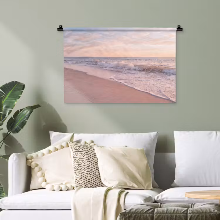Strand - Zee - Golven - Natuur - Zonsondergang Wandkleed katoen klein -sfeer7