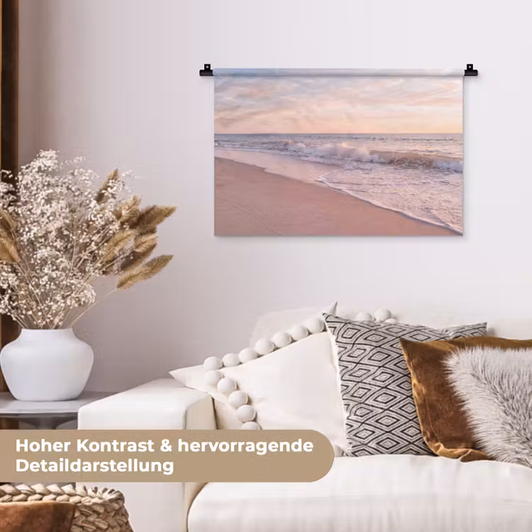 Strand - Zee - Golven - Natuur - Zonsondergang Wandkleed katoen klein -tsfeer1_DE