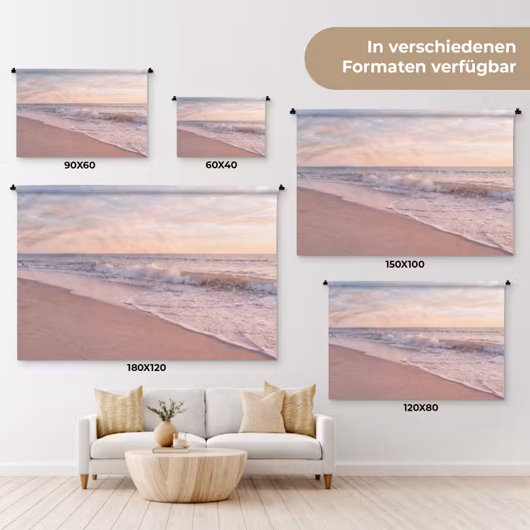 Strand - Zee - Golven - Natuur - Zonsondergang Wandkleed katoen klein -tsfeer8_DE