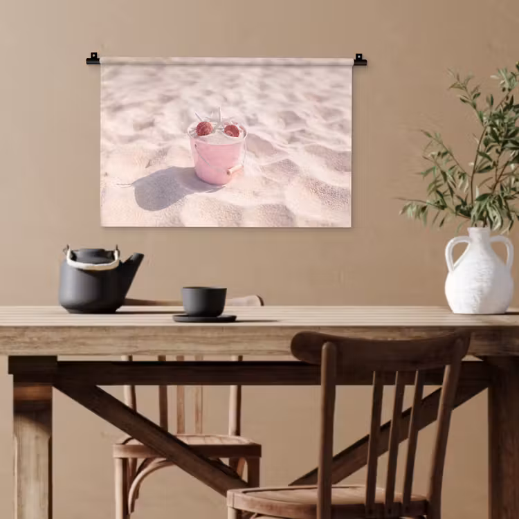 Strand - Schelpen - Zomer - Roze - Decoratie Wandkleed katoen klein -sfeer6