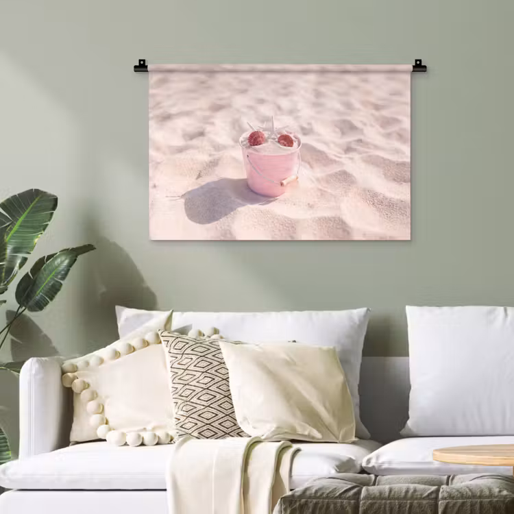 Strand - Schelpen - Zomer - Roze - Decoratie Wandkleed katoen klein -sfeer7