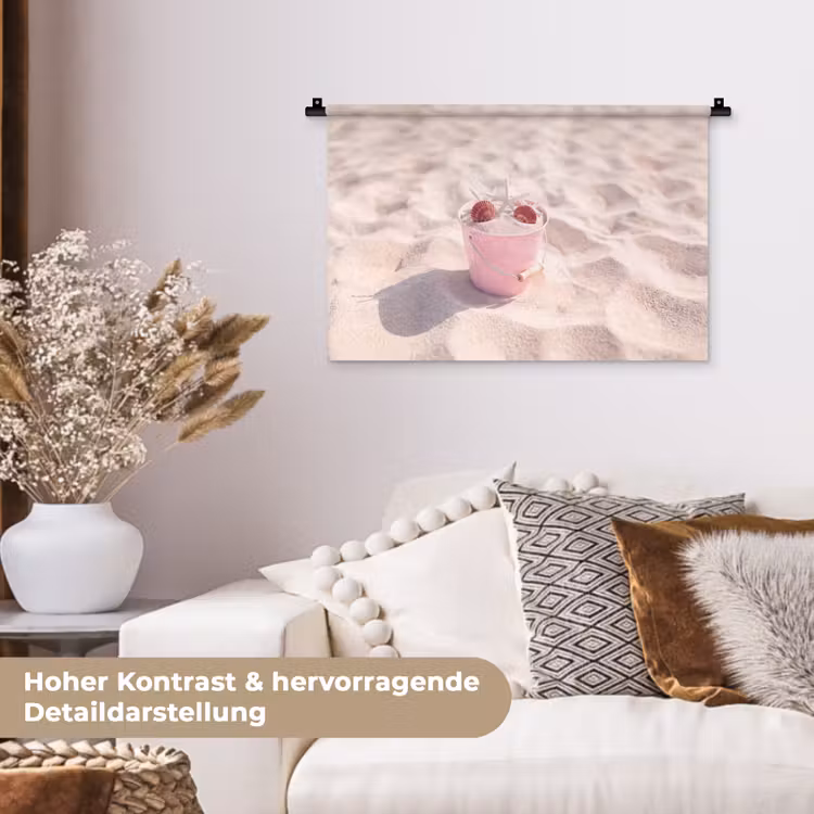Strand - Schelpen - Zomer - Roze - Decoratie Wandkleed katoen klein -tsfeer1_DE