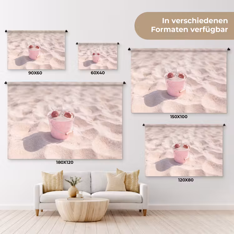 Strand - Schelpen - Zomer - Roze - Decoratie Wandkleed katoen klein -tsfeer8_DE