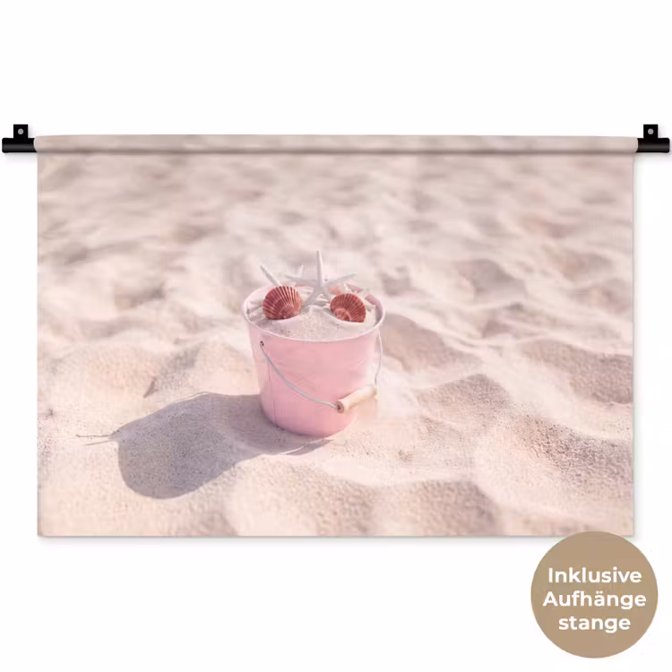 Strand - Schelpen - Zomer - Roze - Decoratie Wandkleed katoen klein -t3d_DE