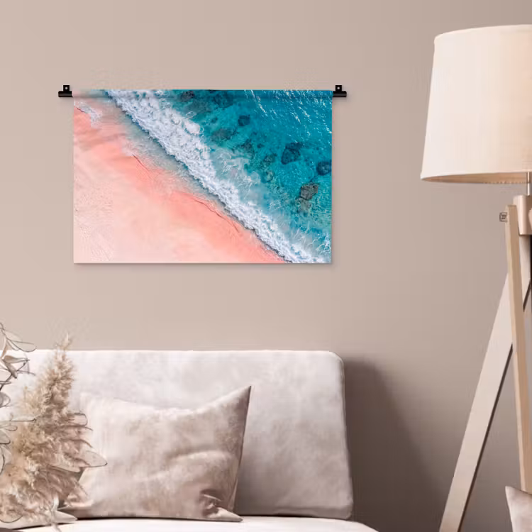 Strand - Oceaan - Golven - Roze Zand - Natuur Wandkleed katoen klein -sfeer4