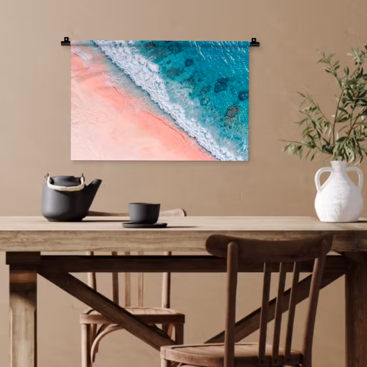 Strand - Oceaan - Golven - Roze Zand - Natuur Wandkleed katoen klein -sfeer6