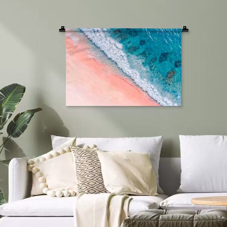 Strand - Oceaan - Golven - Roze Zand - Natuur Wandkleed katoen klein -sfeer7