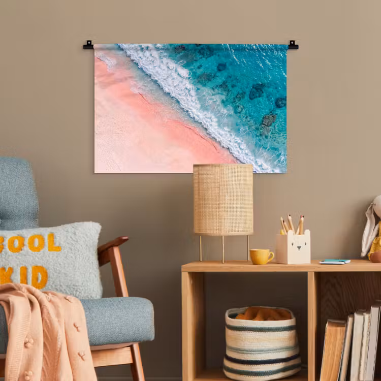 Strand - Oceaan - Golven - Roze Zand - Natuur Wandkleed katoen klein -wsfeer4_kind