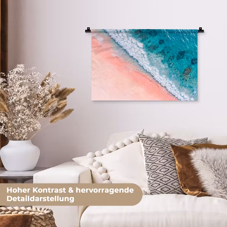 Strand - Oceaan - Golven - Roze Zand - Natuur Wandkleed katoen klein -tsfeer1_DE