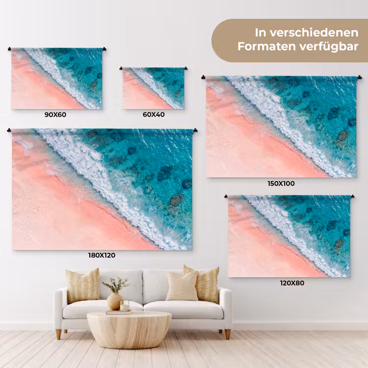 Strand - Oceaan - Golven - Roze Zand - Natuur Wandkleed katoen klein -tsfeer8_DE