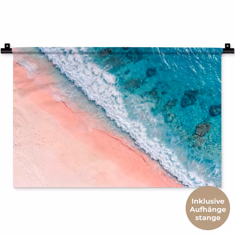 Strand - Oceaan - Golven - Roze Zand - Natuur Wandkleed katoen klein -t3d_DE