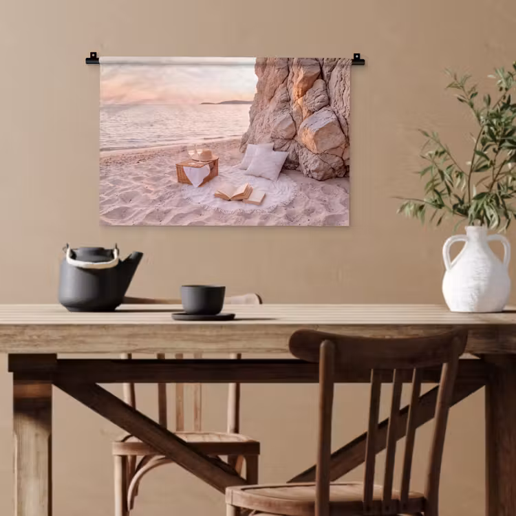 Strand - Picknick - Zonsondergang - Zomer - Natuur Wandkleed katoen klein -sfeer6