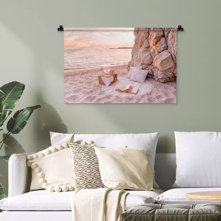 Strand - Picknick - Zonsondergang - Zomer - Natuur Wandkleed katoen klein -sfeer7