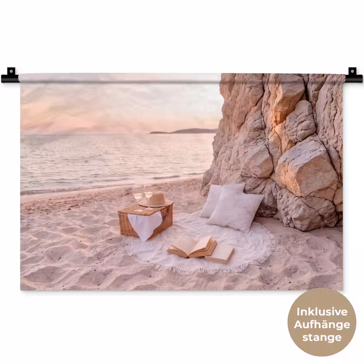 Strand - Picknick - Zonsondergang - Zomer - Natuur Wandkleed katoen klein -t3d_DE