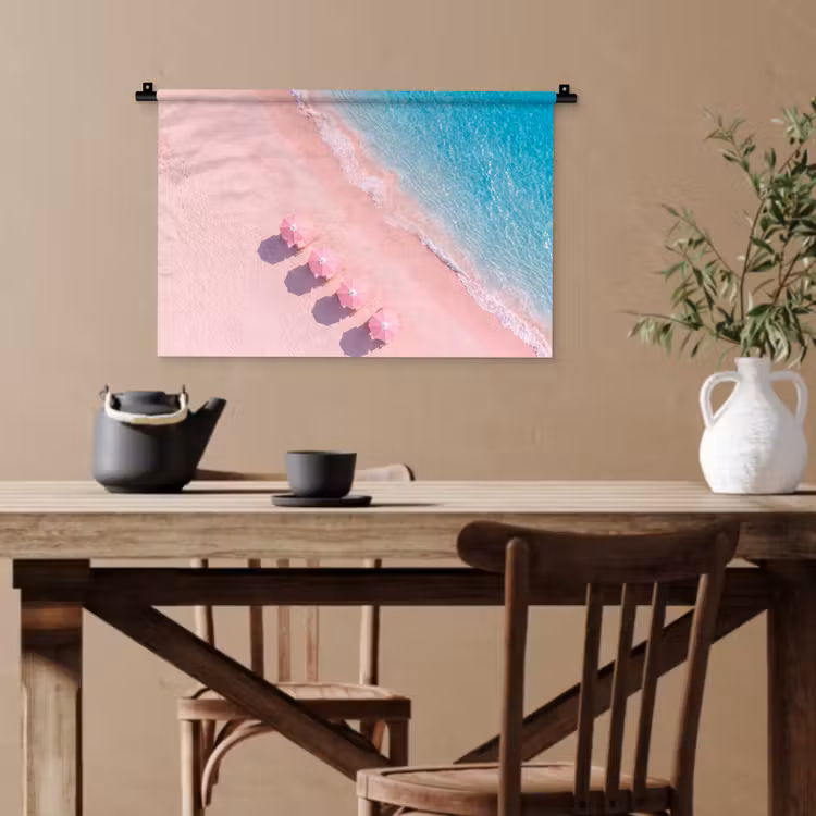 Strand - Roze zand - Zee - Zomer - Natuur Wandkleed katoen klein -sfeer6
