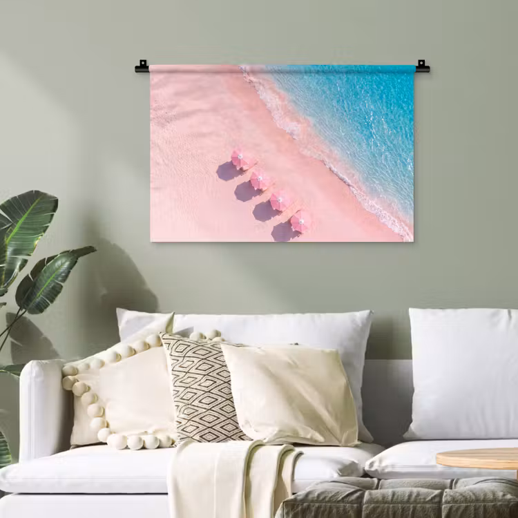 Strand - Roze zand - Zee - Zomer - Natuur Wandkleed katoen klein -sfeer7
