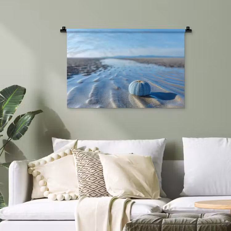 Strand - Schild - Water - Blauw Wandkleed katoen klein -sfeer7