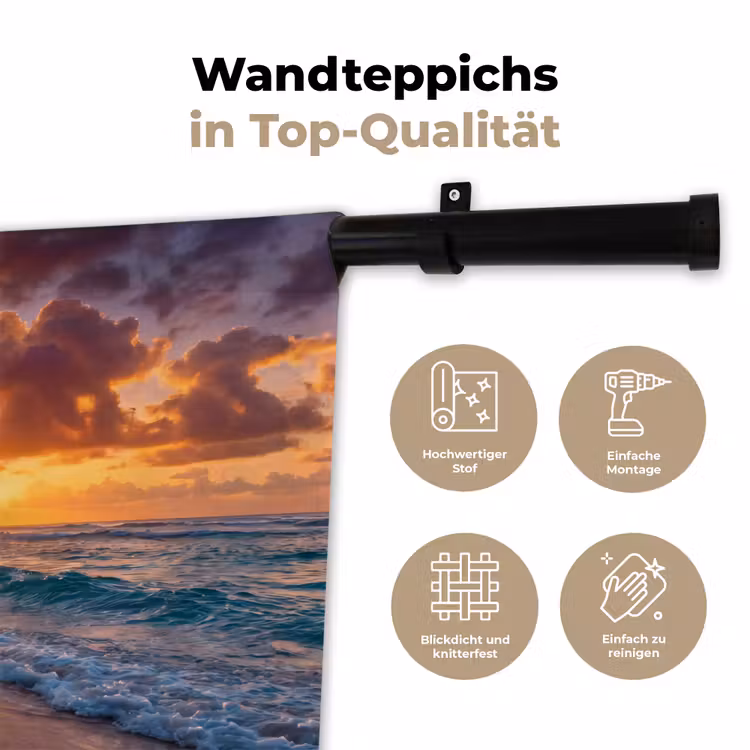 Strand - Zonsopgang - Tropisch - Natuur - Oranje Wandkleed katoen klein -tsfeer2_DE