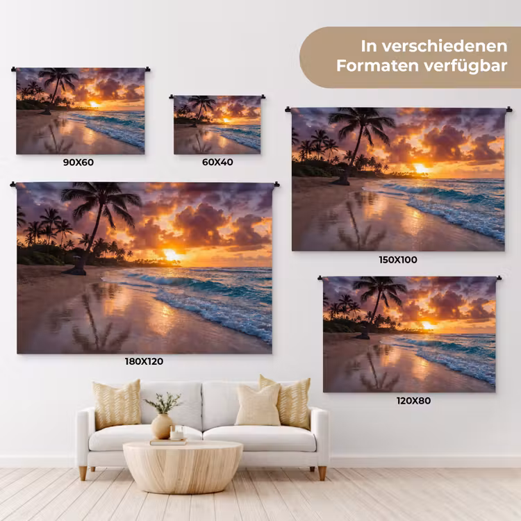 Strand - Zonsopgang - Tropisch - Natuur - Oranje Wandkleed katoen klein -tsfeer8_DE