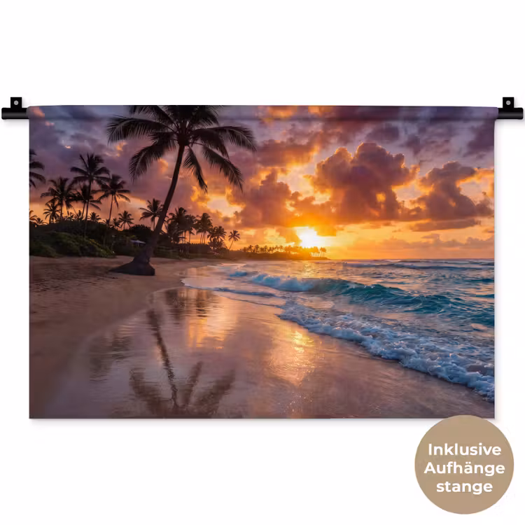 Strand - Zonsopgang - Tropisch - Natuur - Oranje Wandkleed katoen klein -t3d_DE