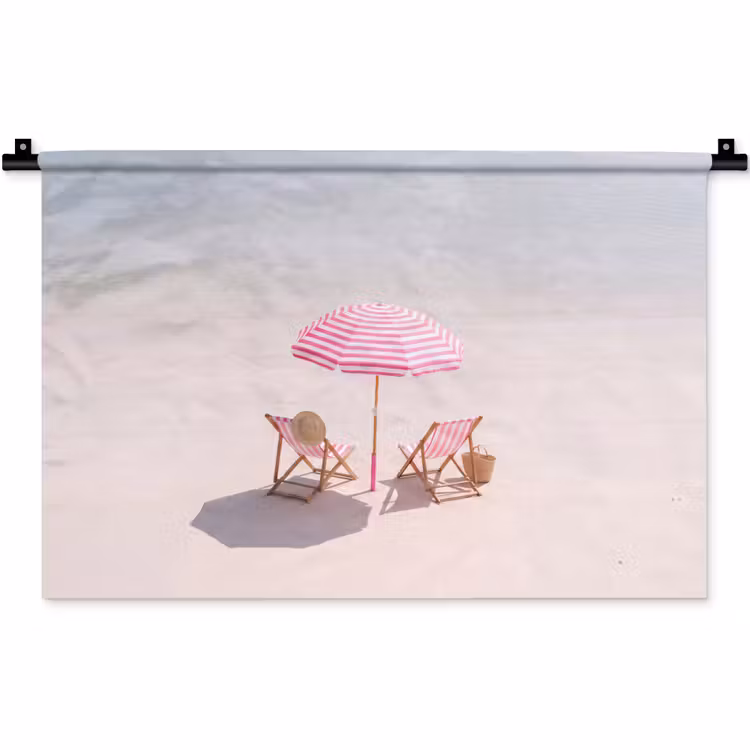 Strand - Parasol - Ligstoel - Zomer - Roze Wandkleed katoen klein -zz3d