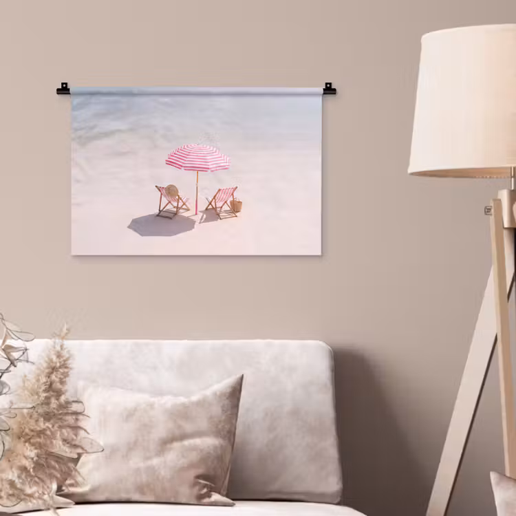 Strand - Parasol - Ligstoel - Zomer - Roze Wandkleed katoen klein -sfeer4