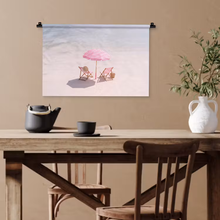 Strand - Parasol - Ligstoel - Zomer - Roze Wandkleed katoen klein -sfeer6