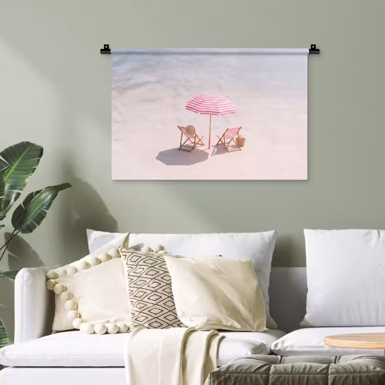 Strand - Parasol - Ligstoel - Zomer - Roze Wandkleed katoen klein -sfeer7