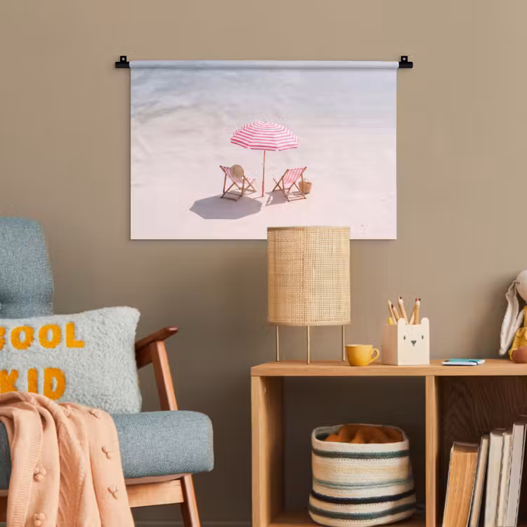 Strand - Parasol - Ligstoel - Zomer - Roze Wandkleed katoen klein -wsfeer4_kind